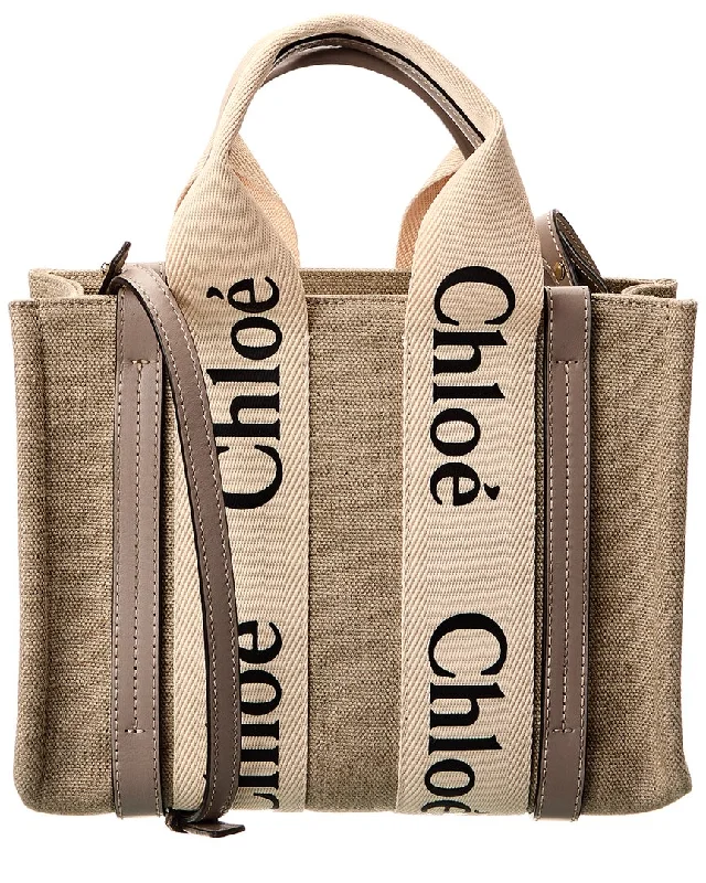 Handle bags with perforated details for style -Handle bags with leather detailing for a sophisticated touch -Chloé Woody Small Canvas & Leather Tote