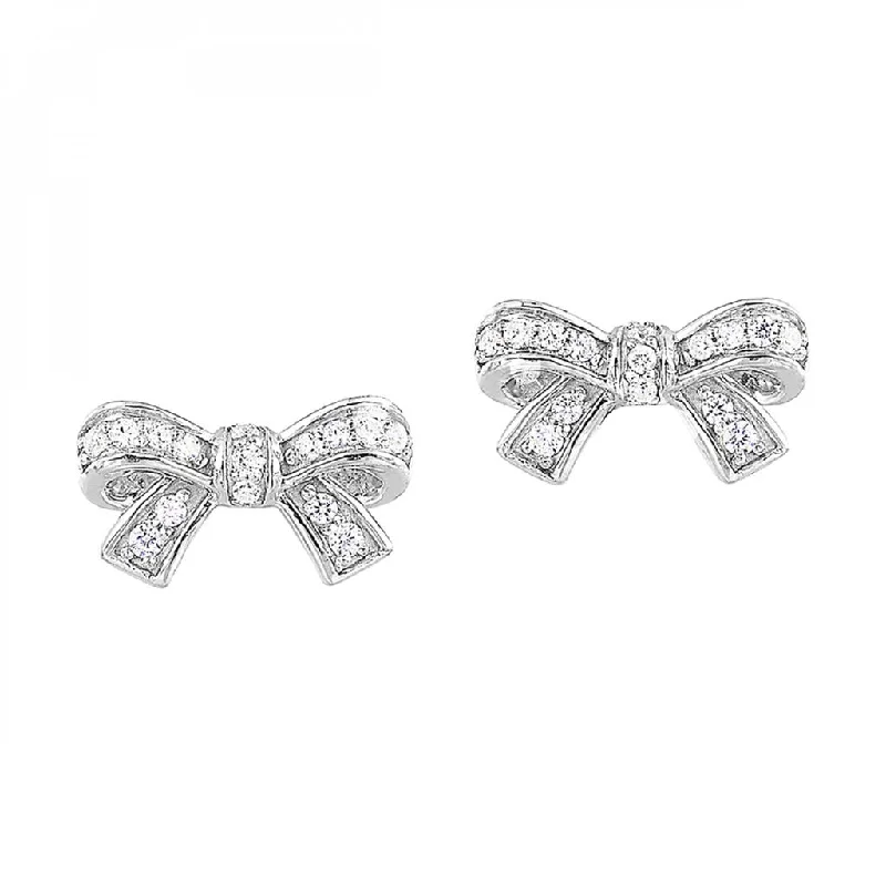 Detachable Stud Earrings with Charms -10K White Gold 0.14ctw Diamond Bow Stud Earrings