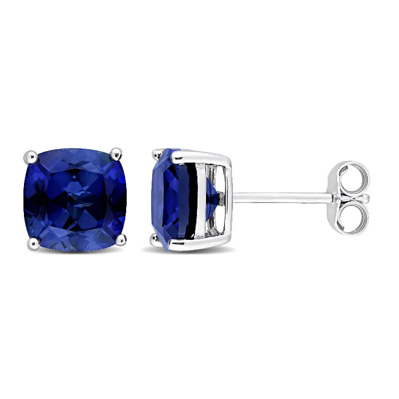 Stud Earrings for Casual Outfit -Mimi & Max 6ct TGW 8mm Cushion Created Blue Sapphire Stud Earrings in Sterling Silver