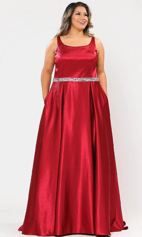 Plus size dresses with asymmetrical hems look modern -Poly USA W1010 - Sleeveless Scoop Neck Evening Gown