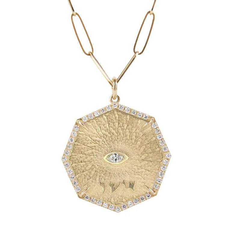 Beautiful necklaces and pendants with moon and star charms for a dreamy effect-10K Gold Octagon "Bliss" Pendant with Pave Diamond Border