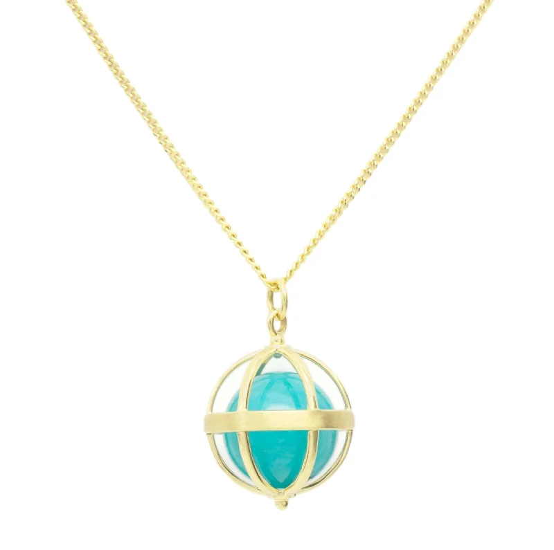 Necklaces and pendants with crescent moon designs for a celestial and mystical feel-18K Gold "Cage" Pendant with Amazonite Ball