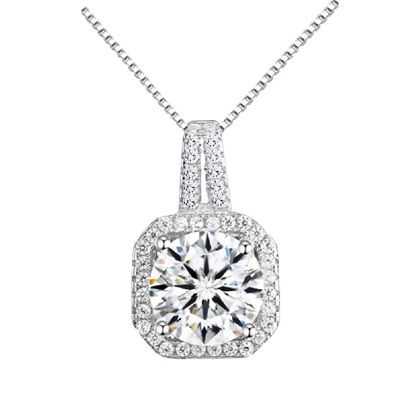 Stunning necklaces and pendants with ruby and diamond combinations for a luxurious effect-Two Carat Halo Cubic Zirconia Pendant Necklace