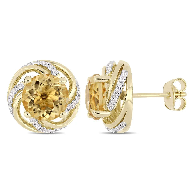 Stud Earrings for Formal Attire -Mimi & Max 4ct TGW Citrine and White Topaz Swirl Stud Earrings in Yellow Plated Sterling Silver