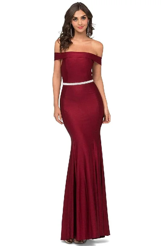 Plus size dresses with bold stripes add flair -Cecilia Couture - 1423 Off-Shoulder Long Trumpet Dress