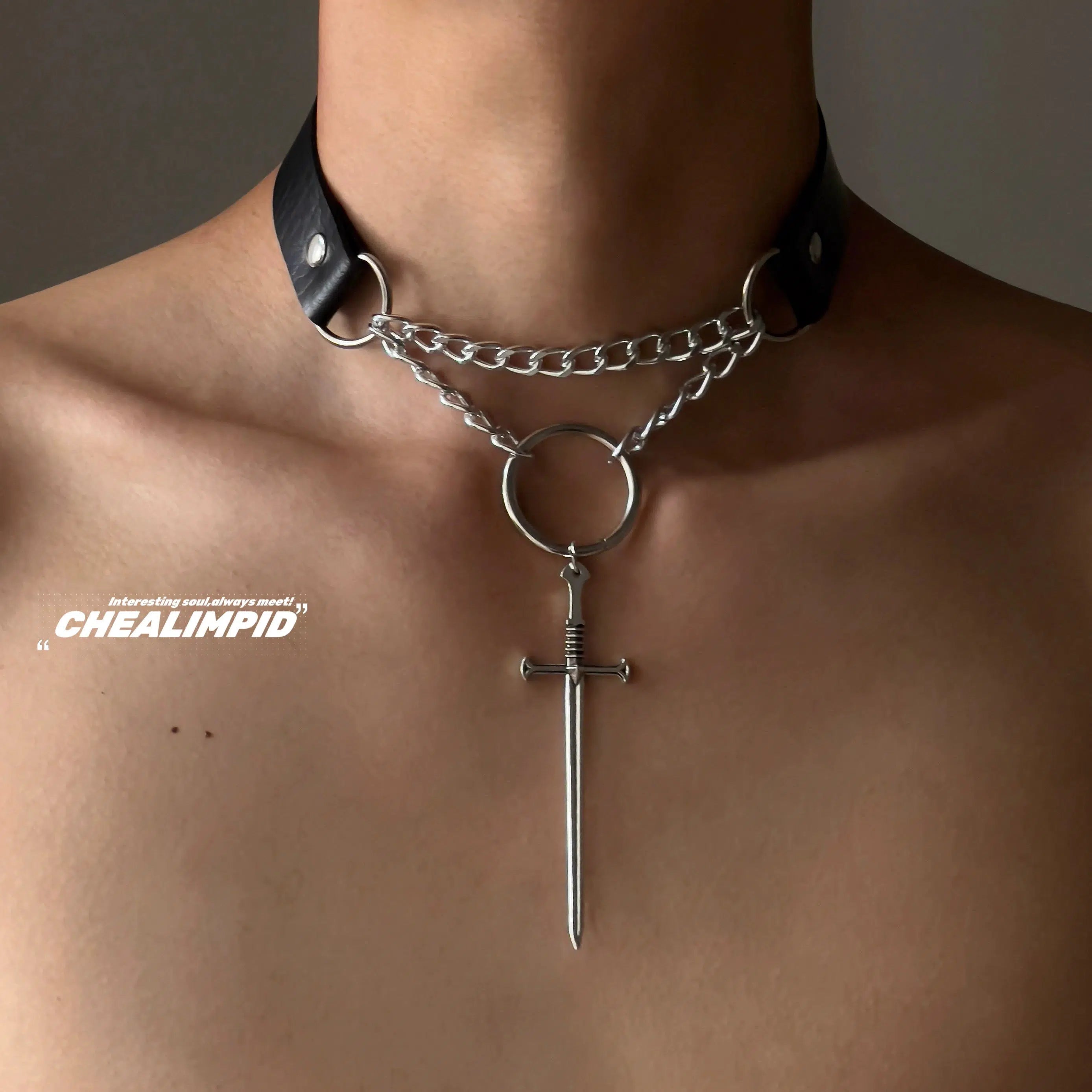 Necklaces and pendants with engraved messages for a deeply personal, sentimental gift-Gothic Sword Pendant Chain Choker