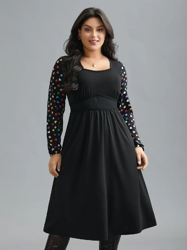 Plus size dresses with sleek designs suit all -Polka Dot Sleeve Waist-Cinched Lace Dress