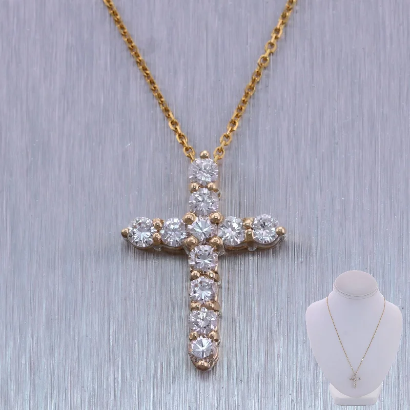 Stunning necklaces and pendants with turquoise and gold for a vibrant, earthy look-Modern 14k Yellow Gold 1.10ctw Diamond Cross 20" Necklace