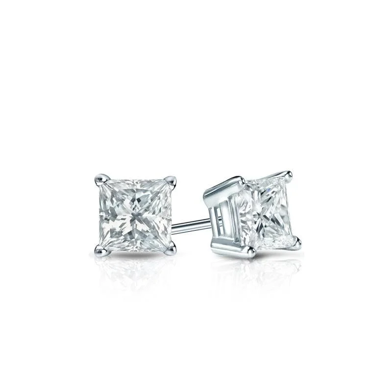 Stud Earrings for Evening Gown -Auriya Plat Gold Lab Grown 0.30 carat TDW Princess Diamond Stud Earrings 4-Prong Basket Push-back