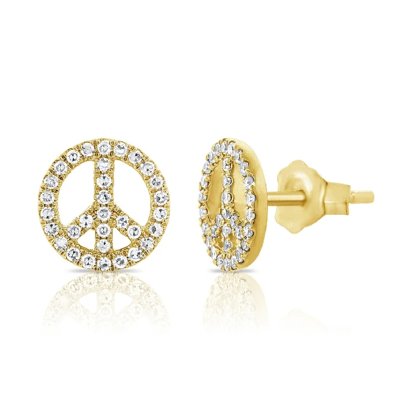 Stud Earrings for Party Look -Joelle Collection Diamond Peace Sign Stud Earrings 14K Gold