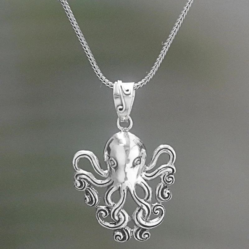 Best necklaces and pendants with emerald gemstones for a rich, sophisticated design-Octopus of the Deep Sterling Pendant Necklace