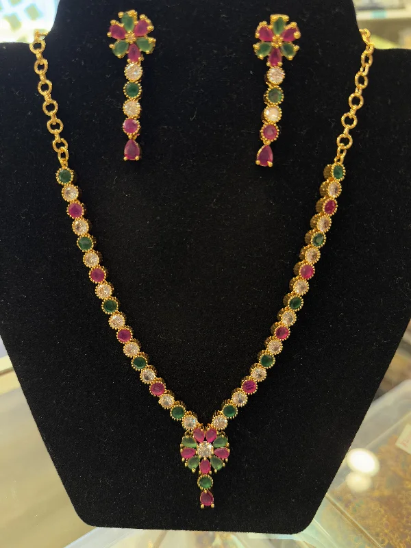 Trendy necklaces and pendants with geometric shapes for a modern aesthetic-Alluring Multi Colored Premium Gold Plated Necklace With Earrings