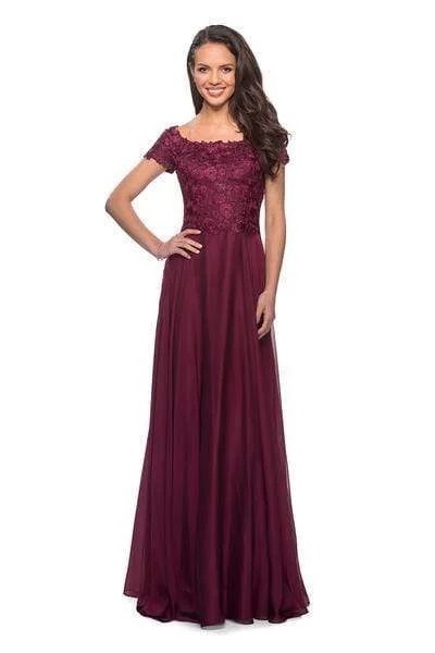 Plus size dresses for cold seasons warm up -La Femme - 26550 Lace Bateau Chiffon A-line Dress