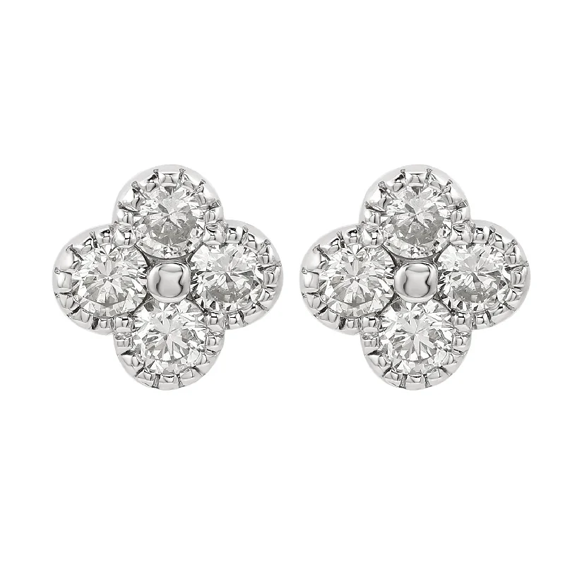 Nickel Free Stud Earrings for Safety -Suzy Levian White Gold 7/10 CTTW Diamond Clover Stud Earrings