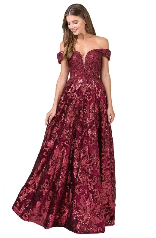 Plus size dresses with wide belts define waists -Eureka Fashion - 6733 Sequined Deep Off-Shoulder Velvet A-line Dress