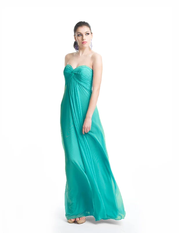 Plus size dresses featuring textured weaves add interest -J'Adore Dresses - J5082 Strapless Knot Accented Empire Long Gown