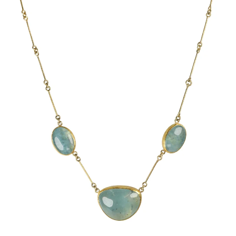 Best necklaces and pendants with seashell designs for a tropical, beachy vibe-22 & 18K Segmented Bar Chain Necklace with Three Cabochon Aquamarines