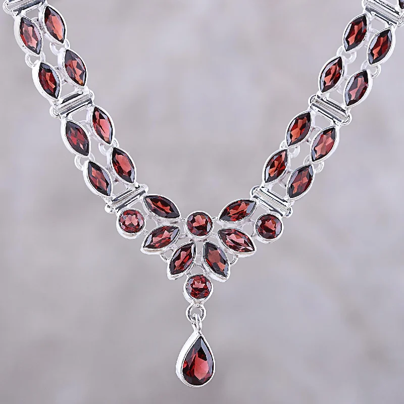 Best necklaces and pendants with oval pendants for a classic, elegant shape-Evening in Delhi 17-Carat Garnet Pendant Necklace from India