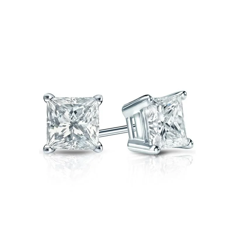 Stud Earrings for Valentine's Day -Auriya Plat Gold Lab Grown 0.50 carat TDW Princess Diamond Stud Earrings 4-Prong Basket Push-back