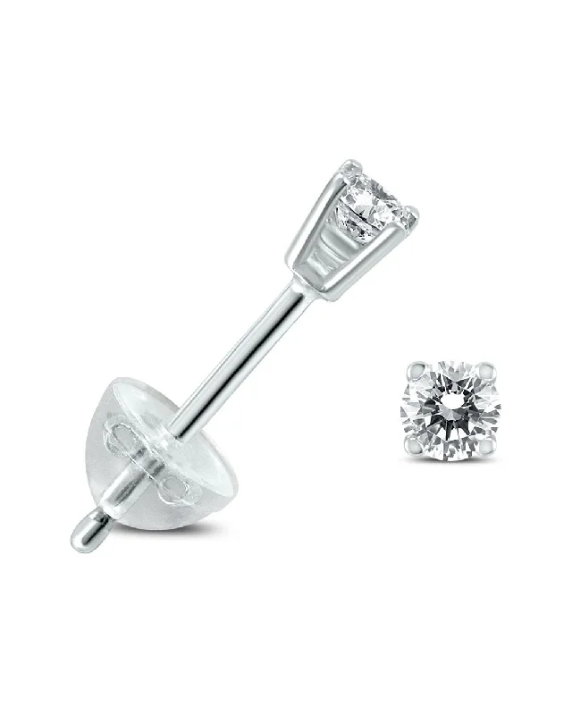 Stud Earrings with Keyhole Designs -.05Ctw Round Diamond Solitaire Stud Earrings In 14K White Gold With Silicon Backs