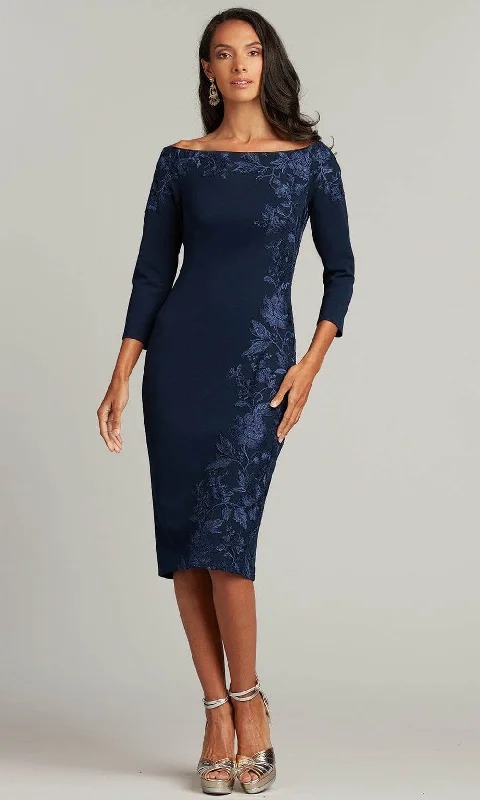 Plus size dresses for wet weather stay dry -Tadashi Shoji BRX22066M - Kline Embroidered Crepe Dress