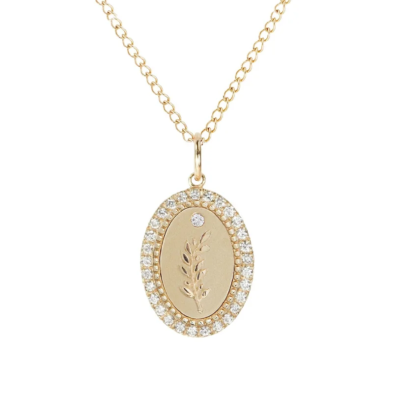 Best necklaces and pendants with intertwined designs for a symbol of unity-10K Gold Small Pave Diamond "Olive Branch" Pendant