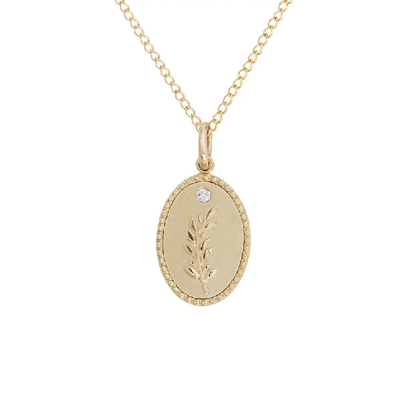 Necklaces and pendants with geometric pendants for a clean, contemporary design-10K Gold Small "Olive Branch" Necklace with Diamond Detail