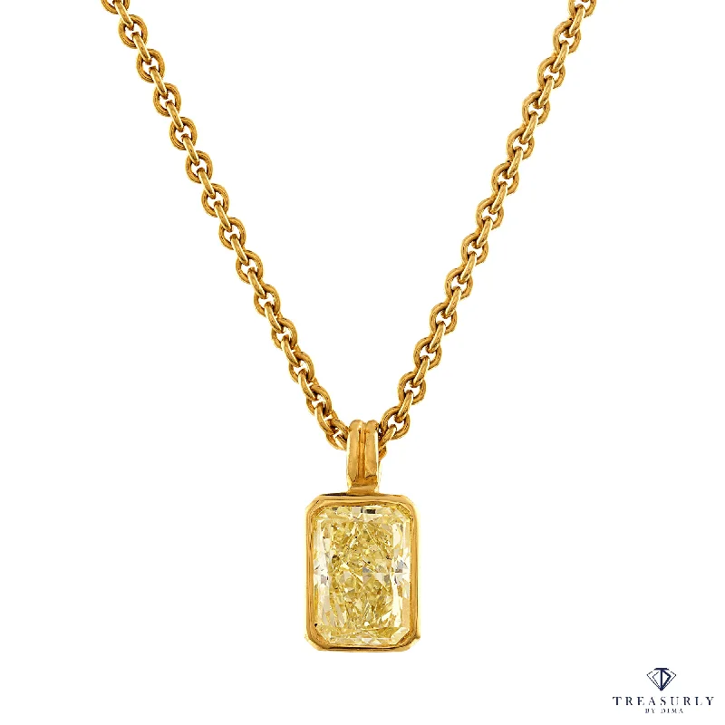 Best necklaces and pendants with personalized coordinates for a special keepsake-Natural 1.92ct Fancy Yellow Radiant Cut Diamond Solitaire 18K Gold Pendant Necklace