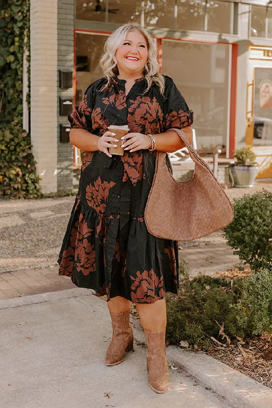 Plus size dresses with bright hues feel lively -Southern Countryside Floral Midi in Black Curves