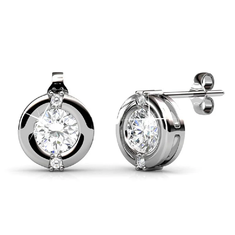 Stud Earrings for Everyday Glamour -Zara 18k White Gold Plated Stud Earrings with Round Cut Swarovski Crystals