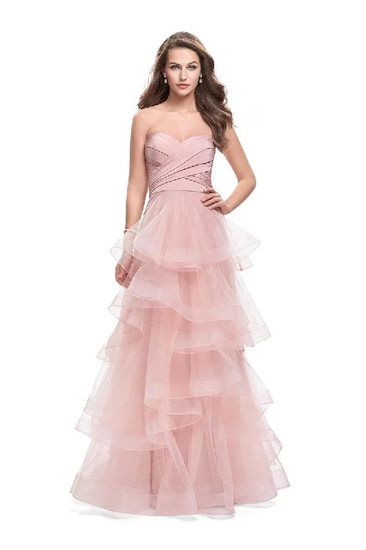 Plus size dresses with supportive fits lift spirits -La Femme - 25430 Strapless Strappy Layered Tulle Dress