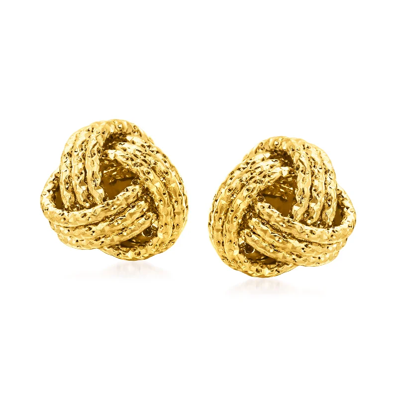 Stud Earrings for Valentine's Day -Ross-Simons Italian 14kt Yellow Gold Textured Love Knot Stud Earrings