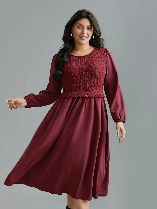 Plus size dresses for travel pack light always -Solid Cable Knit Lantern Sleeve Dress