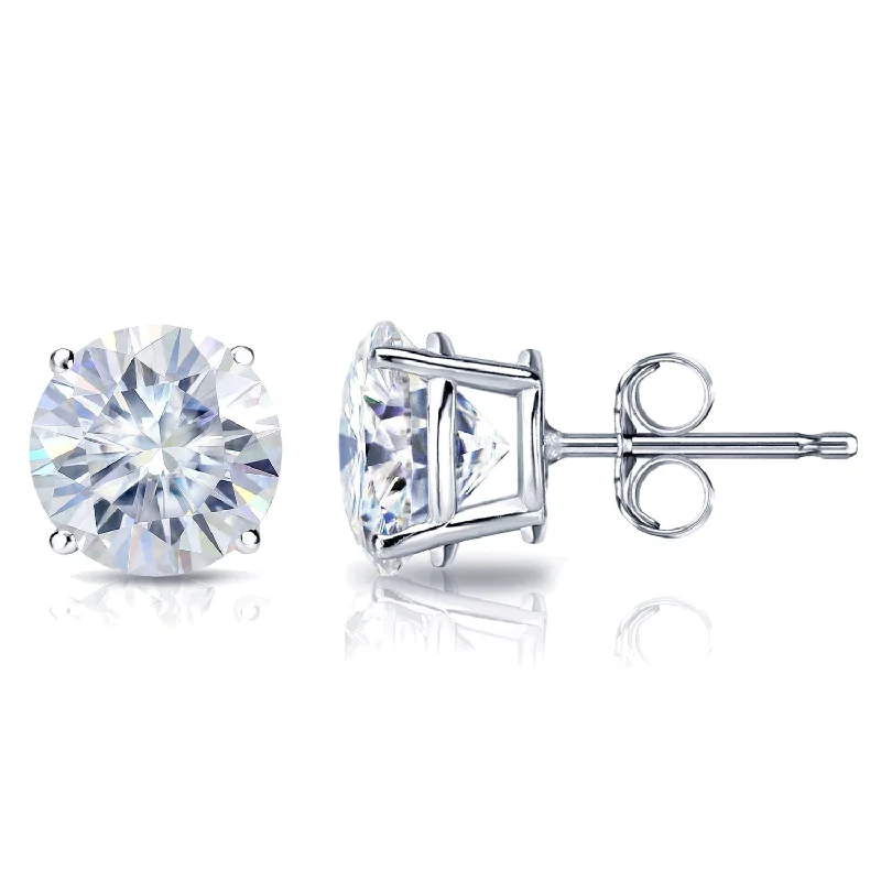 Bohemian Stud Earrings with Tassels -Auriya 3ct TW Round Moissanite Stud Earrings Platinum - 7.4 mm