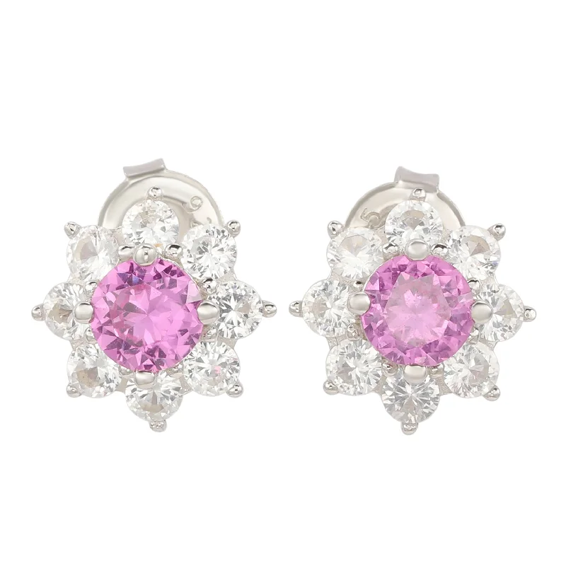 Punk Stud Earrings with Spikes -Suzy Levian Sterling Silver Pink Sapphire Flower Halo Stud Earrings