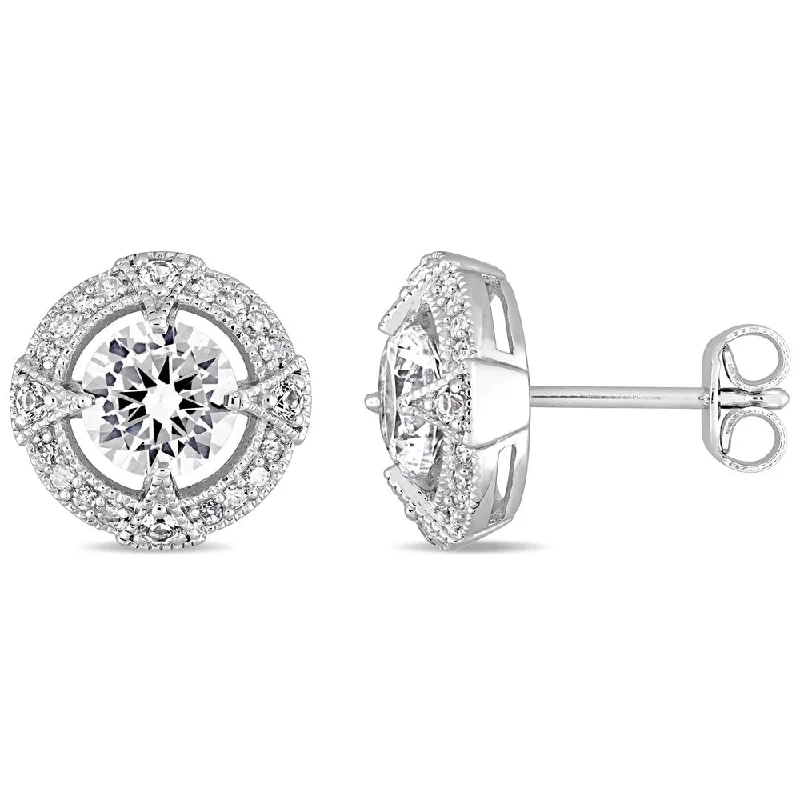 African Stud Earrings with Culture -Miadora Sterling Silver Created White Sapphire 1/6ct TDW Diamond Halo Stud Earrings