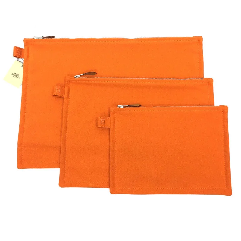 Handle bags with polka dots for fun -Luxury handle bags with embossed logos -Hermes  Cotton Canvas Clutch Bag Pouch (Pre-Owned)