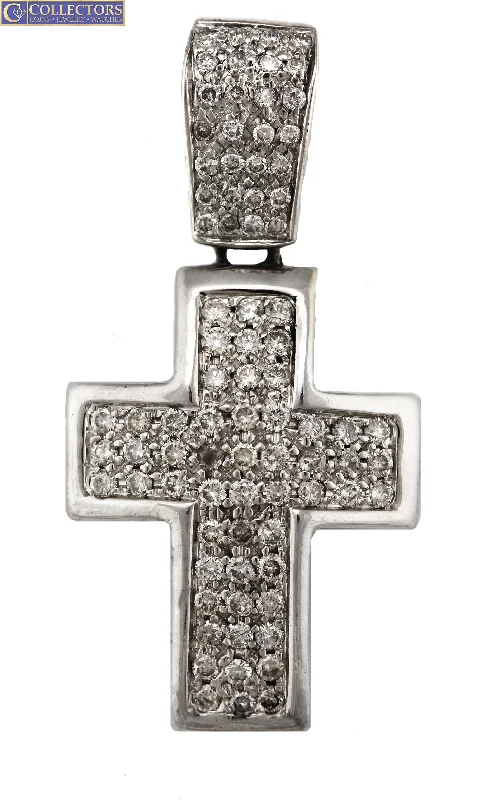 Best necklaces and pendants with statement designs for a fashionable accessory-Men's Modern 14K White Gold 1.36ctw Diamond Cross Necklace Pendant 19.0gr