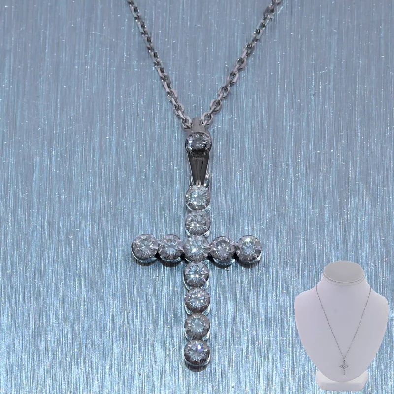 Stunning necklaces and pendants with birthstone pendants for a personal touch-Modern 14k White Gold 0.85ctw Diamond Cross 18" Necklace