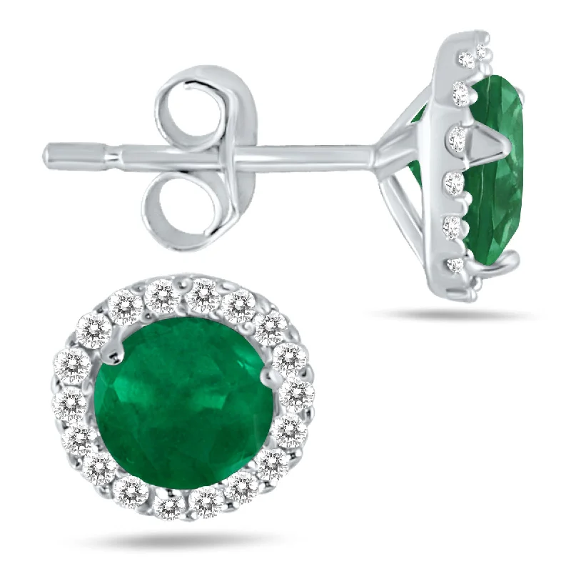 Stud Earrings with Animal Motifs -5Mm Emerald And Genuine Diamond Stud Earrings In 14K