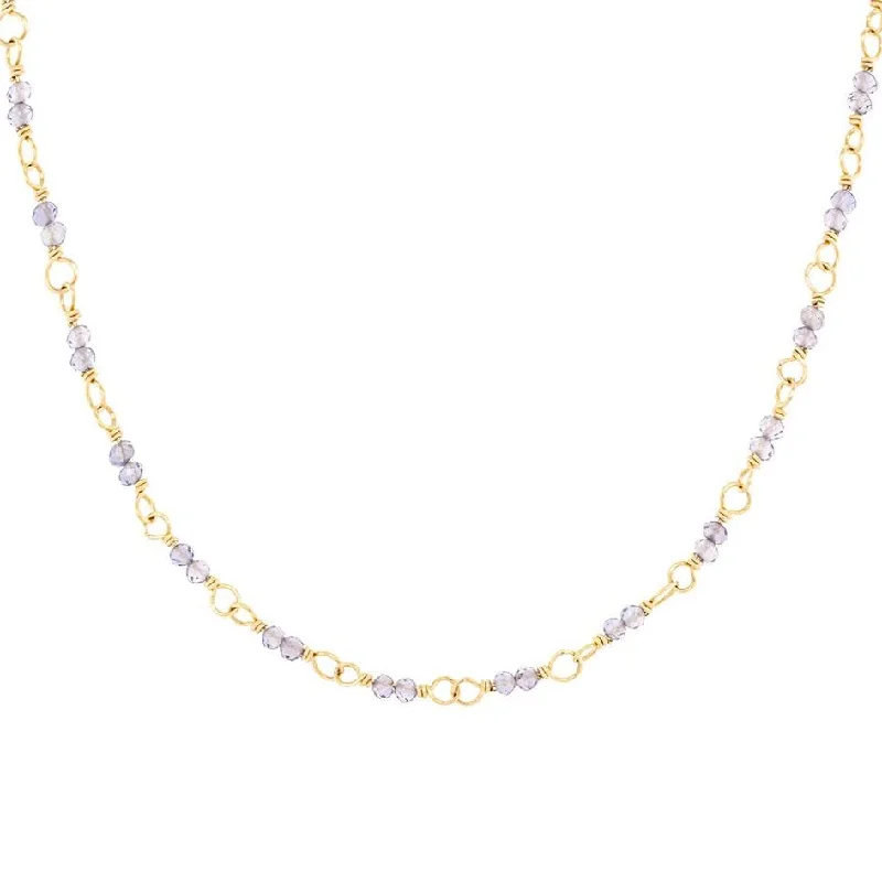 Best necklaces and pendants with rose gold for a warm and romantic appeal-14K Gold Wire Wrapped Iolite Beaded Necklace