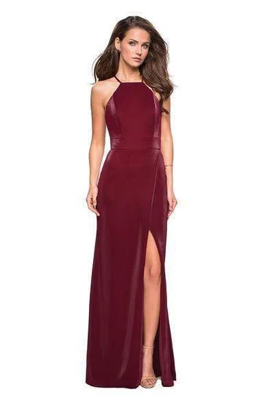 Plus size dresses with empire waists cinch nicely -La Femme - 26962 Strappy Fitted Halter Gown with Slit