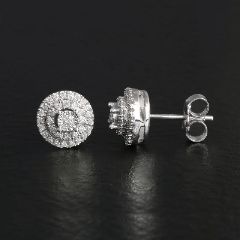 Stud Earrings with Hammered Finish -De Couer 1/4ct TDW Diamond Halo Stud Earrings in Silver