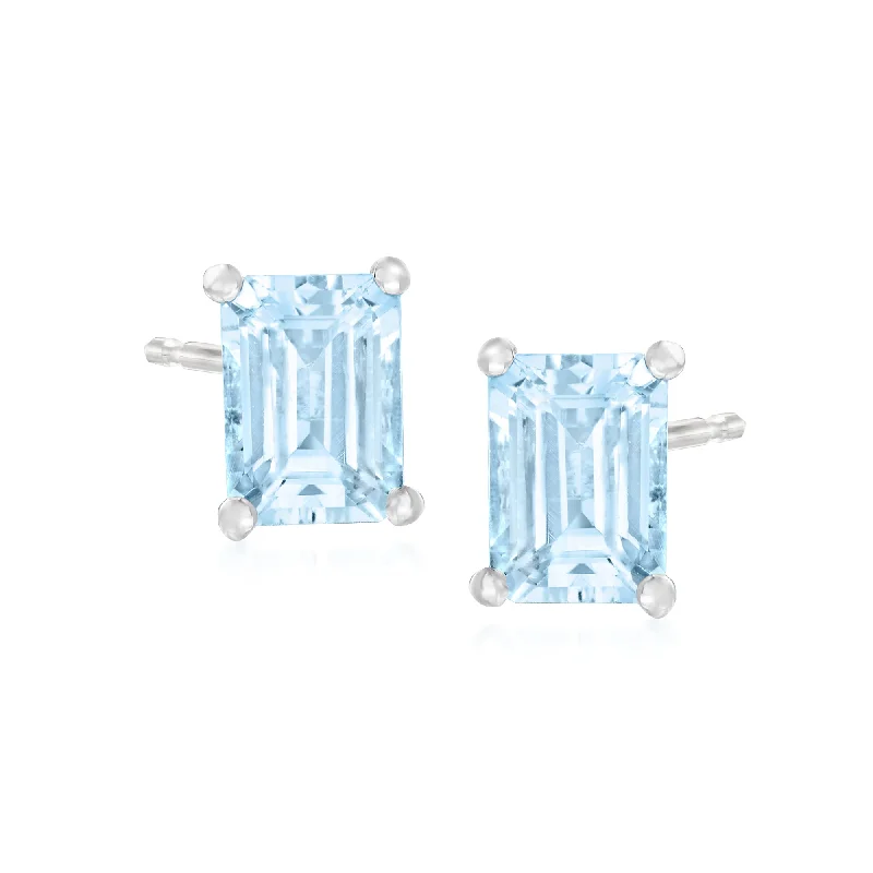 Stud Earrings with Hammered Finish -Ross-Simons Aquamarine Stud Earrings in Sterling Silver