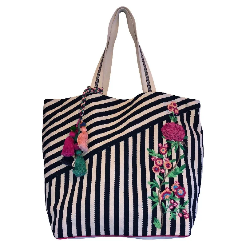 Handle bags with bright florals for cheer -Structured handle bags with a professional look -Women's Embroidered Stripes Tote In Multi