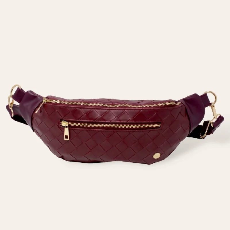 Handle bags with floral prints for spring -Small handle bags for evening parties -Women's Luxe Belt Bag In Woven Plum