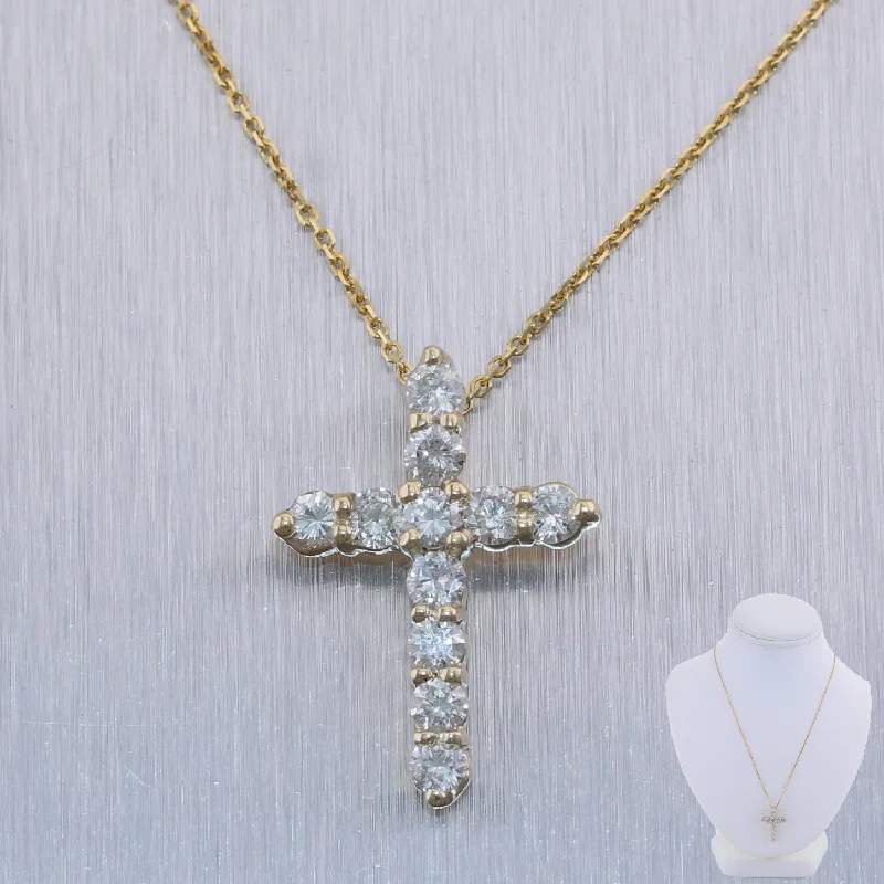 Best necklaces and pendants with intertwined designs for a symbol of unity-Modern 14k Yellow Gold 1.20ctw Diamond Cross 19.5" Necklace