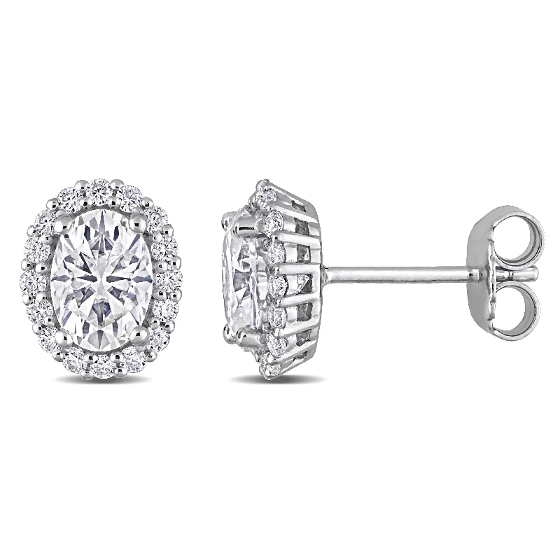 Stud Earrings with Gemstones and Beads -Miadora 2 1/3ct DEW Moissanite Oval Halo Stud Earrings in Sterling Silver