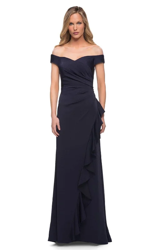 Plus size dresses with bright hues feel lively -La Femme - 29509 Ruched A-Line Evening Dress