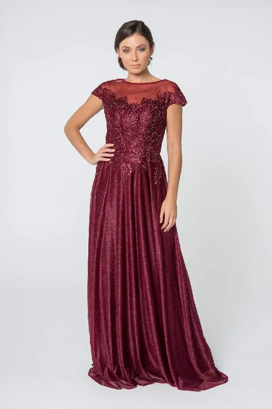 Plus size dresses with lightweight materials feel easy -Elizabeth K - GL2828 Embellished Lace Bateau Chiffon A-line Gown